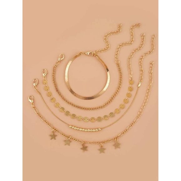 Gold Star Charm Anklet 5 pieces - Picture 2 of 3